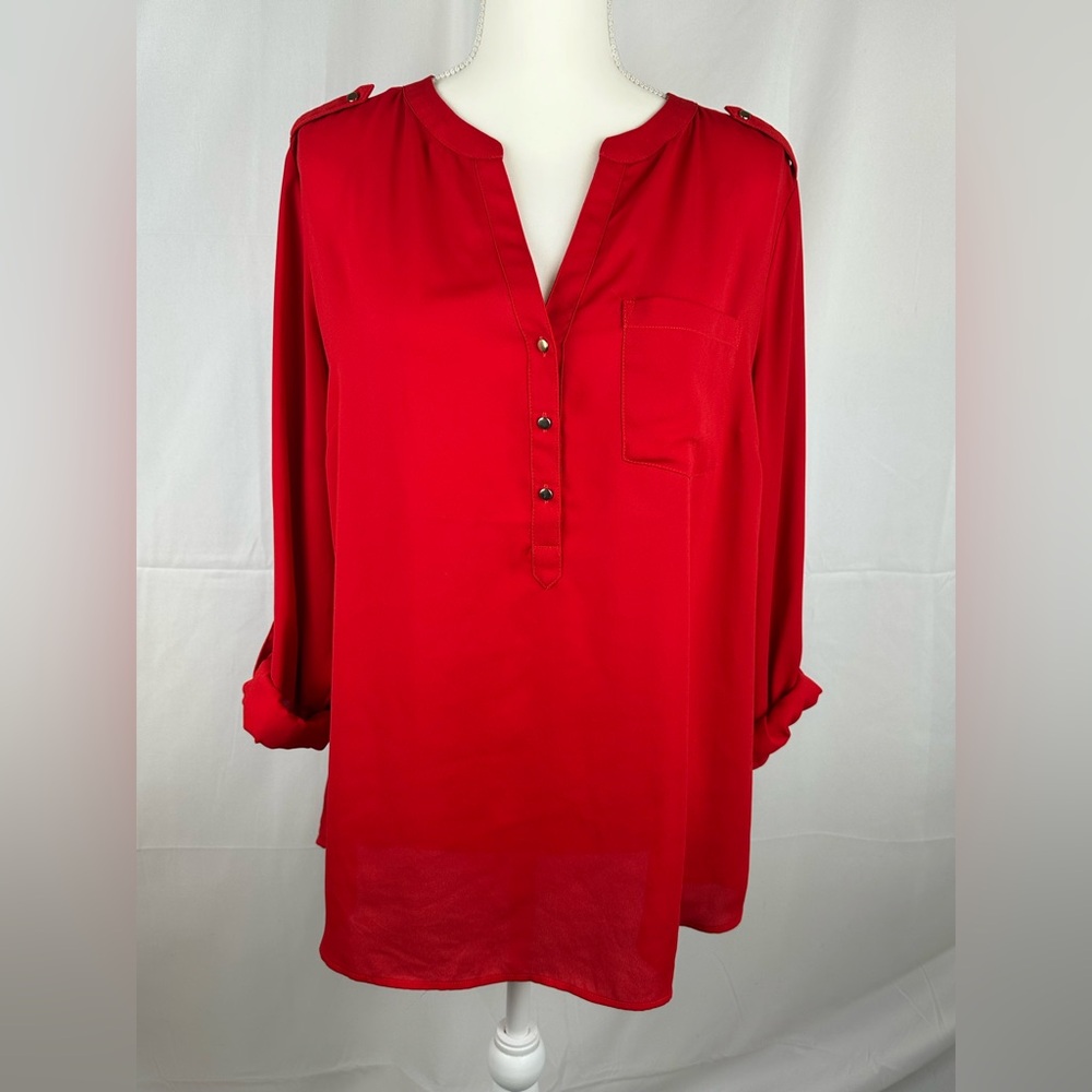 The Limited Red Blouse Size XL Neck Roll Tab Sleeves